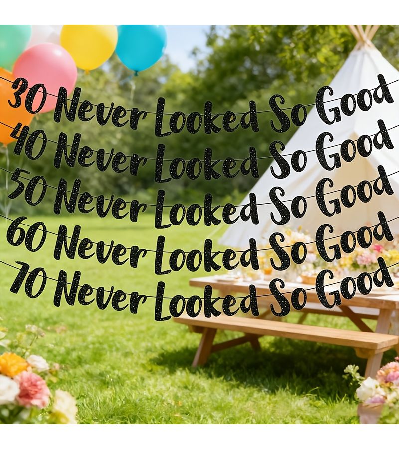 Noon Mirrored Style E 70 Gold Sequin Letter Banner For Anniversary Birthday Party Decorations - Image 1