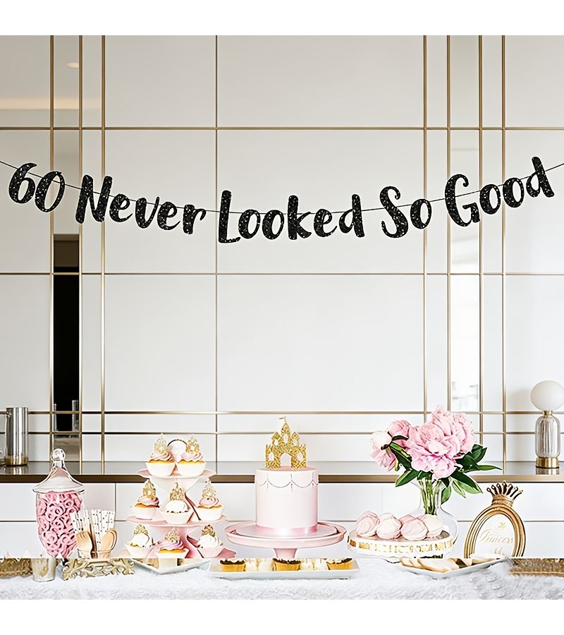 Noon Mirrored Style E 70 Gold Sequin Letter Banner For Anniversary Birthday Party Decorations - Image 4