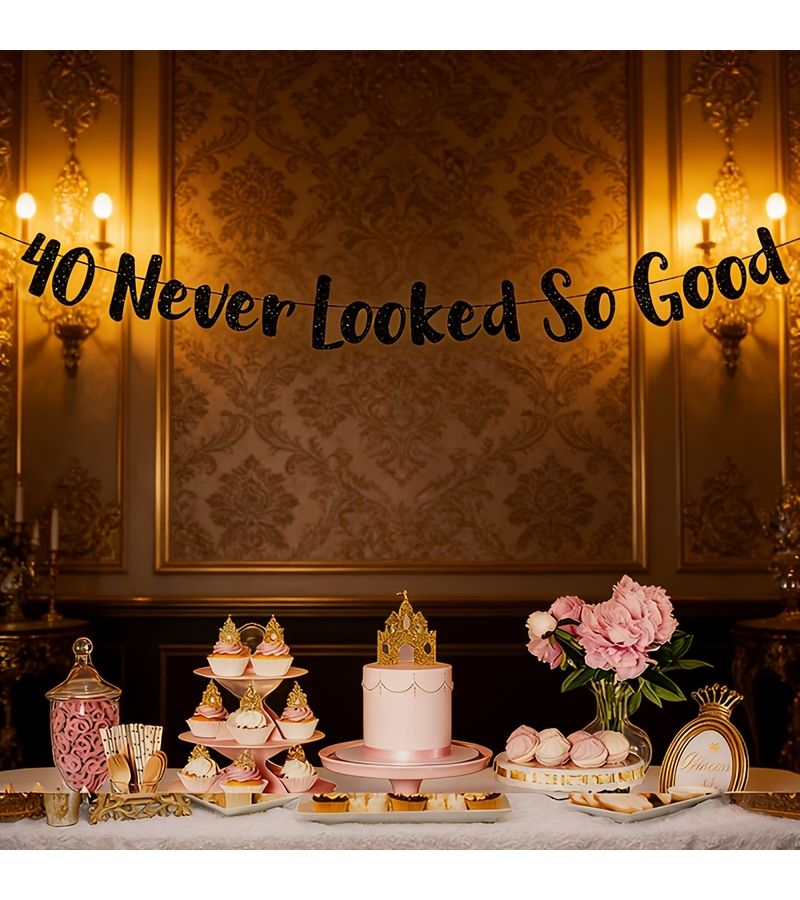 Noon Mirrored Style E 70 Gold Sequin Letter Banner For Anniversary Birthday Party Decorations - Image 3