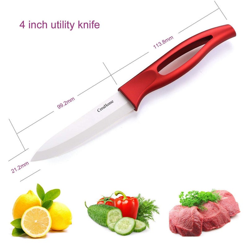 Cerahome Ceramic knife, Ceramic kitchen Knife Set with Sheath Super Sharp Kitchen Knives 5inch Fruit Knife(Red) - Image 4