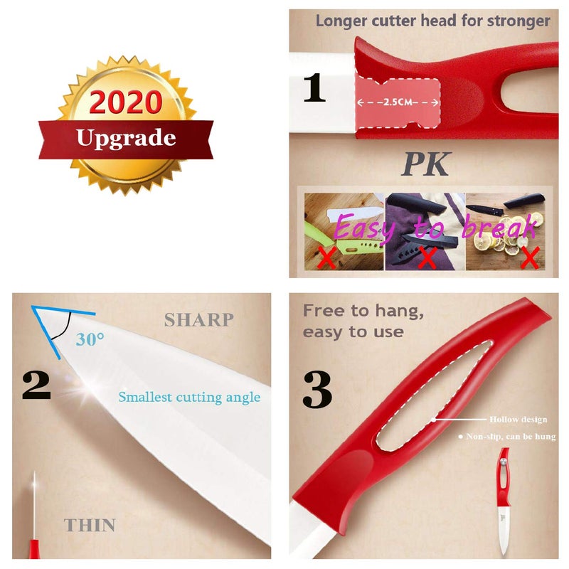 Cerahome Ceramic knife, Ceramic kitchen Knife Set with Sheath Super Sharp Kitchen Knives 5inch Fruit Knife(Red) - Image 2