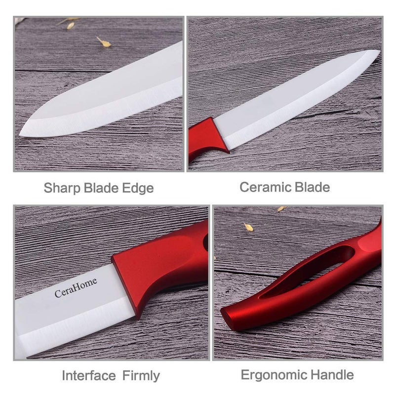 Cerahome Ceramic knife, Ceramic kitchen Knife Set with Sheath Super Sharp Kitchen Knives 5inch Fruit Knife(Red) - Image 5