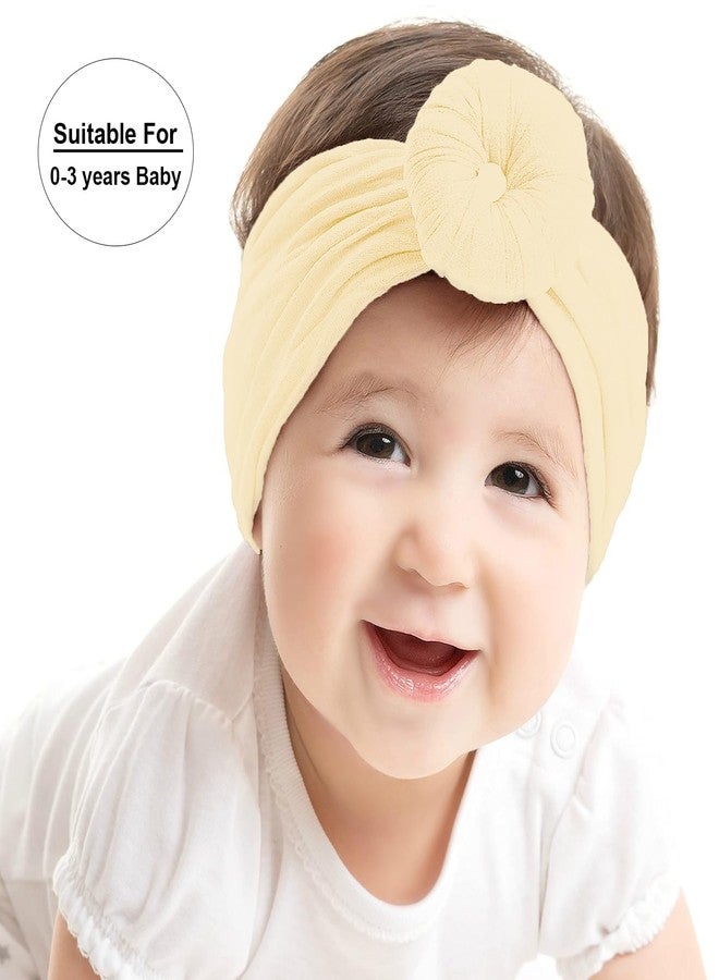 SYGA 3 Pcs Baby Headband Set, Soft Stretchable Nylon Hairbands with Glitter Bow and Knotted Design for Newborn, Infant, and Toddler-0-3 Years (Beige) - Image 2