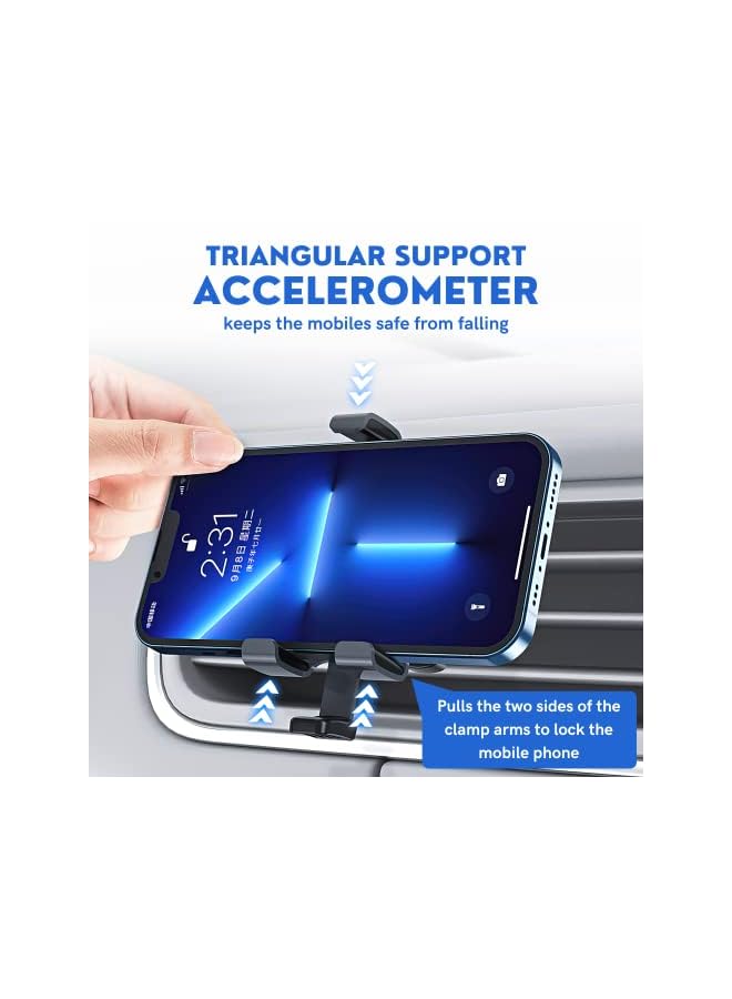 PROMASS Car Phone Holder, Upgraded Air Vent Clip Car Phone Holder Mount, Super Stable & Easy, Fit for All iPhone and Android Phones (Black 70-110mm)  - Image 3