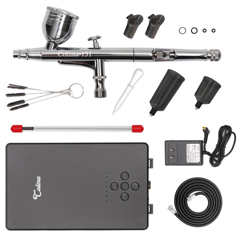 Colima Airbrush Kit with Air Compressor, 55PSI High Pressure Air Brush Kit with Accessories Dual-Action Multi-Function Airbrush Set for Painting, Modeling, Nails, Tattoo, Makeup, Crafts & Cake Decor - Image 1