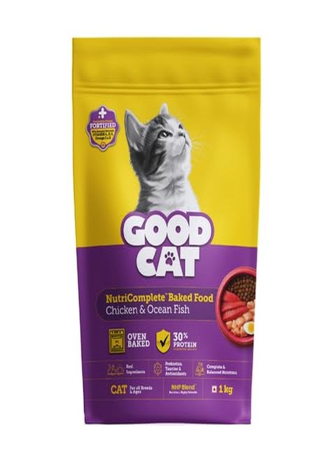 Good Cat Dry Cat Food | Oven Baked | Made with Real Chicken & Ocean 4 Fish Cat Food | 1 kg | Suitable for All Ages | High Palatability | Tuna, Salmon & Mackerel | Essential Taurine for Vision