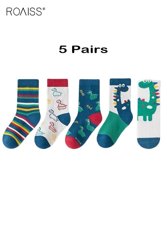 roaiss 5 Pairs Boys Mid-Calf Socks, Comfortable Sports Socks Set, Anti-pilling Soft Socks, Cartoon Middle Tube Socks for Boys, Suitable for All Seasons - Image 1
