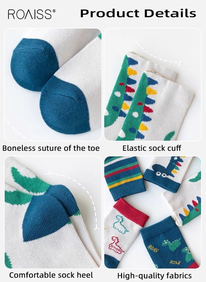 roaiss 5 Pairs Boys Mid-Calf Socks, Comfortable Sports Socks Set, Anti-pilling Soft Socks, Cartoon Middle Tube Socks for Boys, Suitable for All Seasons - Image 4