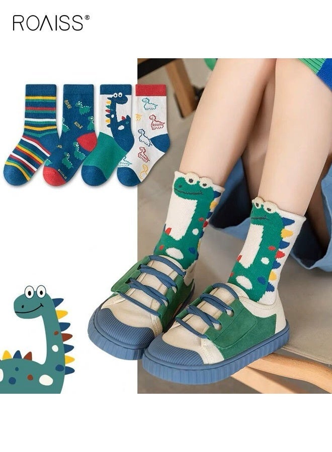 roaiss 5 Pairs Boys Mid-Calf Socks, Comfortable Sports Socks Set, Anti-pilling Soft Socks, Cartoon Middle Tube Socks for Boys, Suitable for All Seasons - Image 2