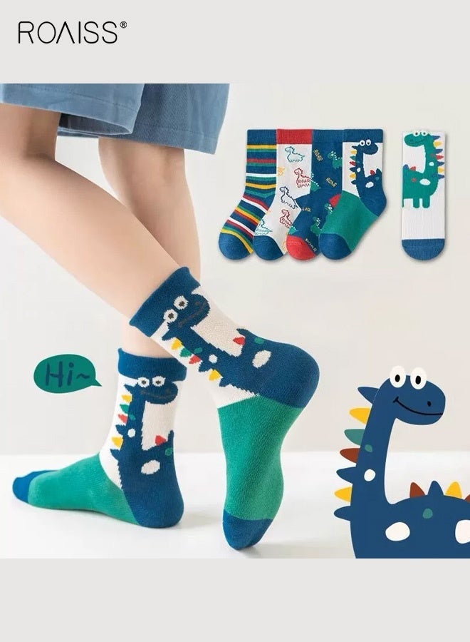 roaiss 5 Pairs Boys Mid-Calf Socks, Comfortable Sports Socks Set, Anti-pilling Soft Socks, Cartoon Middle Tube Socks for Boys, Suitable for All Seasons - Image 3