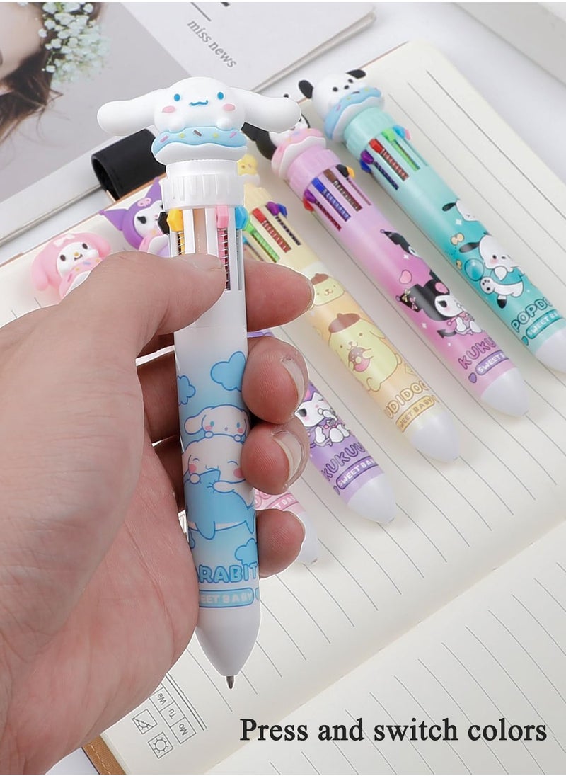 Merrystick - 6pcs Kitty Cat 10-in-1 Multicolor Ballpoint Pen 10-Color Retractable Ballpoint Pens for Office School Supplies Cute Stationery Students Children Gift (Pen-10 in 1 B) - Image 1