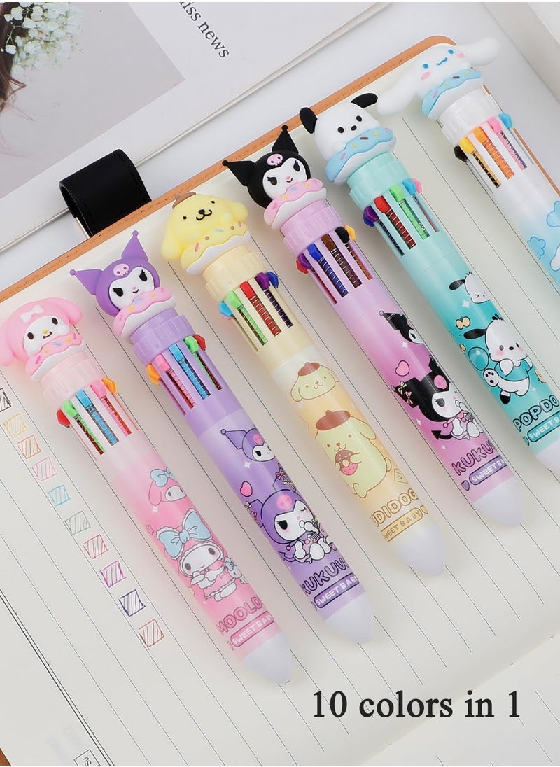 Merrystick - 6pcs Kitty Cat 10-in-1 Multicolor Ballpoint Pen 10-Color Retractable Ballpoint Pens for Office School Supplies Cute Stationery Students Children Gift (Pen-10 in 1 B) - Image 1