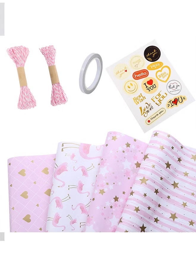 4 Sheets Gift Wrapping Paper With Accessories,Holiday Gift Wrapping Paper,Birthday Gift Box Gift Wrapping DIY, Gift Wrapping Paper for Birthday, Holiday, Wedding, Party,Kids Gift Wrapping (70cmX50cm) - Image 1
