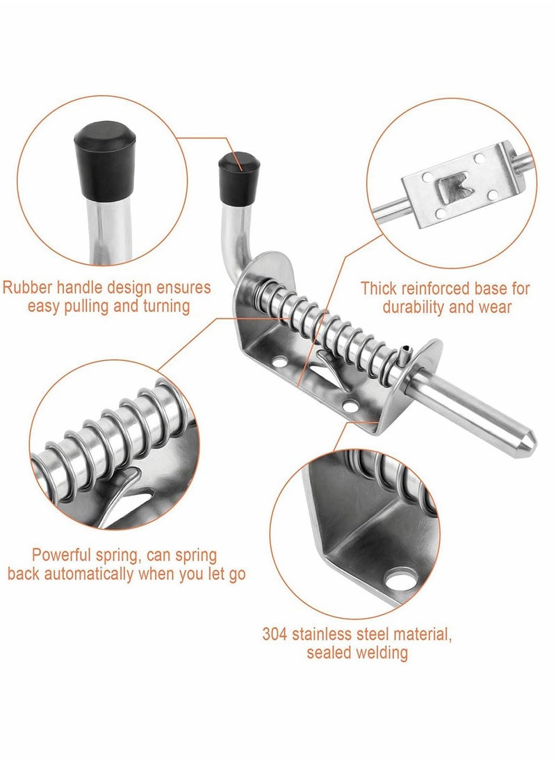 Y&D - Spring Loaded Latch, 2 Pcs 304 Stainless Steel Barrel Bolt Metal Lock with Grip, 128 mm Heavy Duty Latch Pin - Image 1
