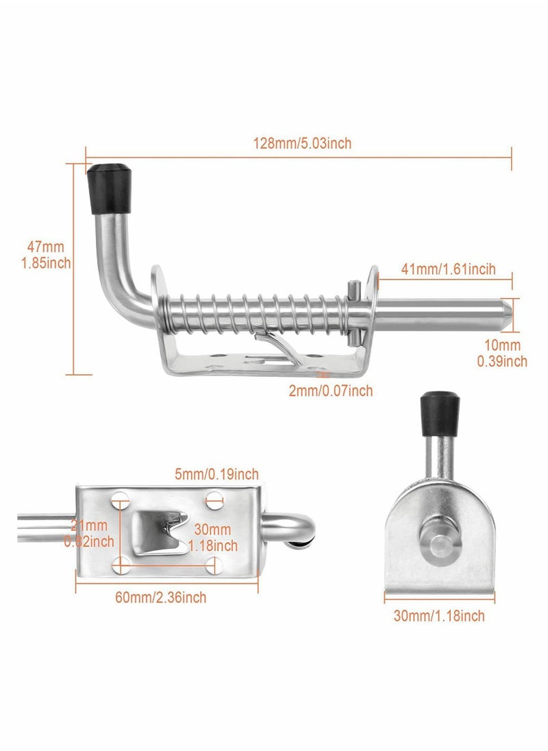 Y&D - Spring Loaded Latch, 2 Pcs 304 Stainless Steel Barrel Bolt Metal Lock with Grip, 128 mm Heavy Duty Latch Pin - Image 1