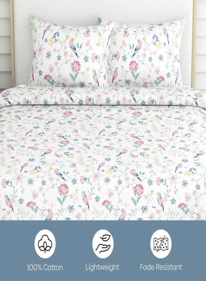 haus & kinder Bedsheet King Size 100% Pure Cotton Floral Bed Sheet with 2 Pillow Covers, 186 TC 108x108 Inches Bedding Set, Soft Breathable Cozy Flat Sheet, Exotic Wings, White - Image 5