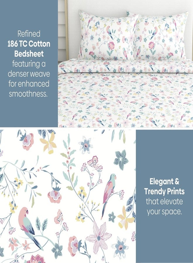 haus & kinder Bedsheet King Size 100% Pure Cotton Floral Bed Sheet with 2 Pillow Covers, 186 TC 108x108 Inches Bedding Set, Soft Breathable Cozy Flat Sheet, Exotic Wings, White - Image 4