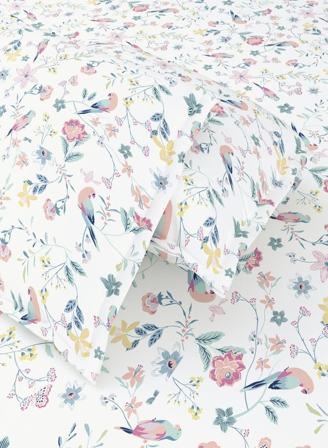 haus & kinder Bedsheet King Size 100% Pure Cotton Floral Bed Sheet with 2 Pillow Covers, 186 TC 108x108 Inches Bedding Set, Soft Breathable Cozy Flat Sheet, Exotic Wings, White - Image 3