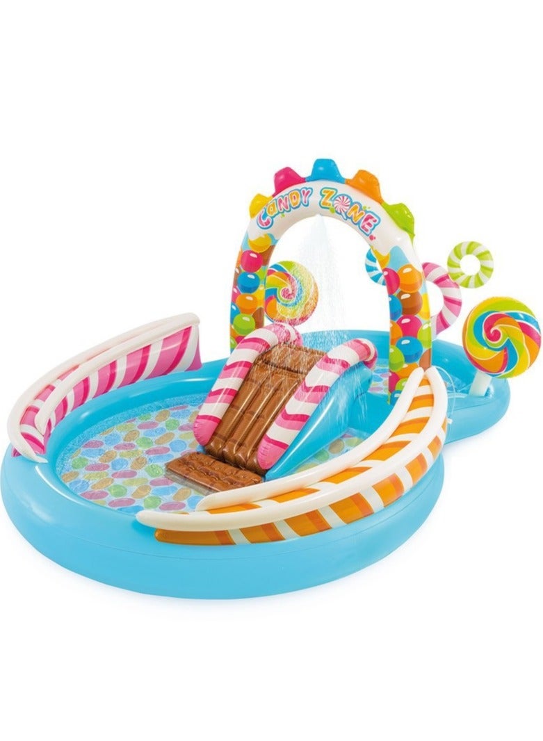 Candy Zone Unique Design Candy Inflatable Swimming Pool With Slide,Colorful Printing Water Slide Play Center,Kid Portable Inflatable Spray Water Pool,Security Lightweight Funny - Image 1