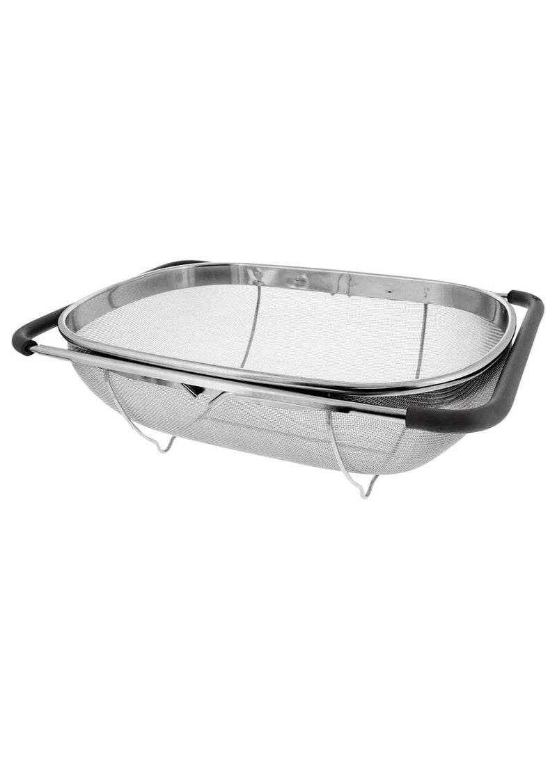 Kitchen Supply Over The Sink Stainless Steel Oval Colander with Fine Mesh Strainer Basket & Expandable Rubber Grip Handles - Strain, Drain, Rinse Fruits, Vegetables  - Image 1