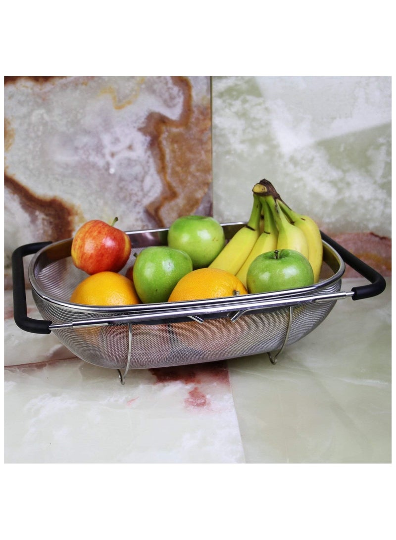 Kitchen Supply Over The Sink Stainless Steel Oval Colander with Fine Mesh Strainer Basket & Expandable Rubber Grip Handles - Strain, Drain, Rinse Fruits, Vegetables  - Image 4