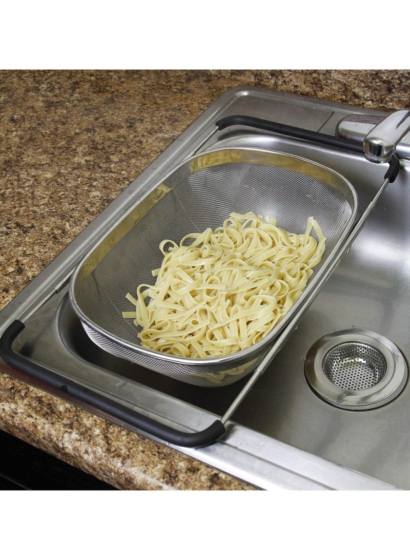 Kitchen Supply Over The Sink Stainless Steel Oval Colander with Fine Mesh Strainer Basket & Expandable Rubber Grip Handles - Strain, Drain, Rinse Fruits, Vegetables  - Image 5