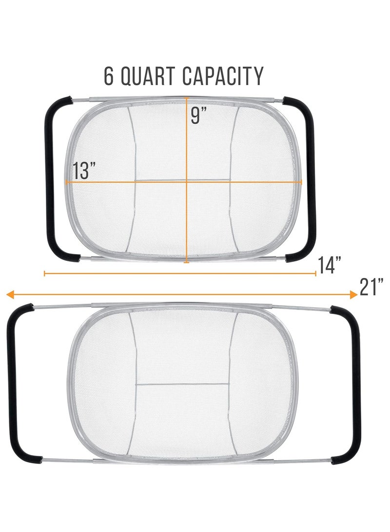 Kitchen Supply Over The Sink Stainless Steel Oval Colander with Fine Mesh Strainer Basket & Expandable Rubber Grip Handles - Strain, Drain, Rinse Fruits, Vegetables  - Image 2