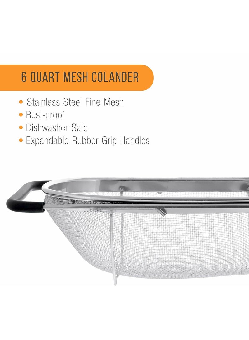 Kitchen Supply Over The Sink Stainless Steel Oval Colander with Fine Mesh Strainer Basket & Expandable Rubber Grip Handles - Strain, Drain, Rinse Fruits, Vegetables  - Image 3