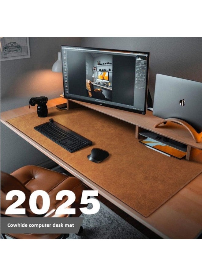 Retro Cowhide Mouse Pad Thickened Notebook Office Desk Pad Washable Waterproof High-grade Writing Desk Tablecloth-Color:60*120cm -Pattern:Dark Brown  - Image 2