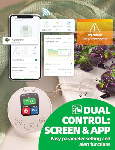 LetPot EC & Temperature Meter with APP and Water Pump Multi-Layer Electroplated Probe, Water Shortage Reminder, Conductivity Meter for Hydroponic System and Indoor Plant Grow (with Pump) - Image 3