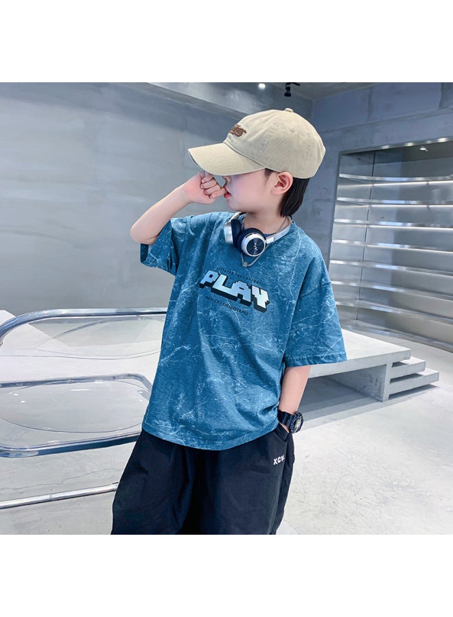 Men's Big Children's Summer Fashion Brand Short-sleeved T-shirt New Children's Summer Fried Street Half-sleeved Pure Cotton Top