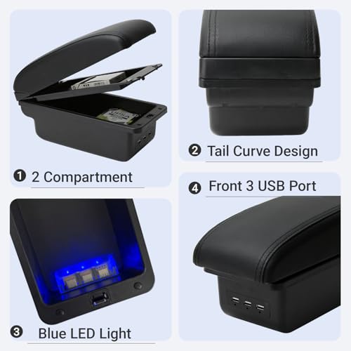HRCHCG مسند ذراع وحدة التحكم لسيارة نيسان فيرسا 2020-2024 صندوق تخزين مركزي مع منفذ شحن USB - Image 3
