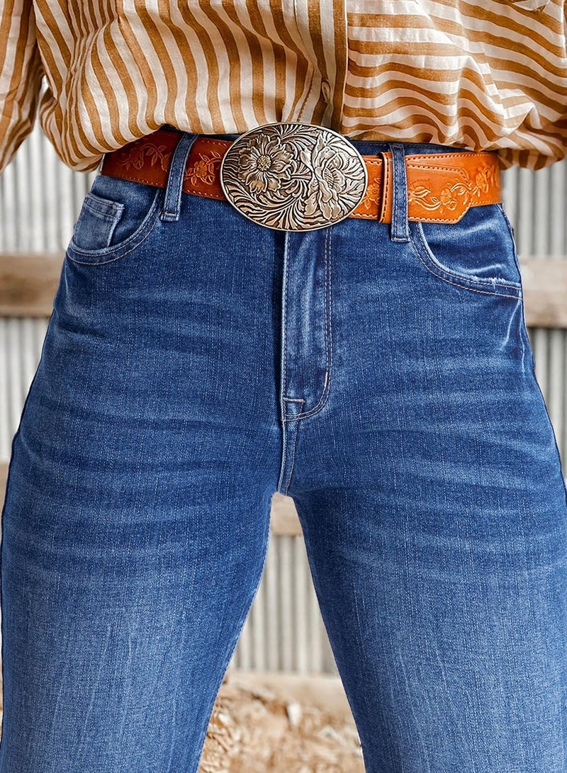 Astylish Womens Jeans High Waisted Ripped Wide Leg Bootcut Trousers Stretchy Vintage Ankle Denim Jeans Size 12 Blue - Image 4