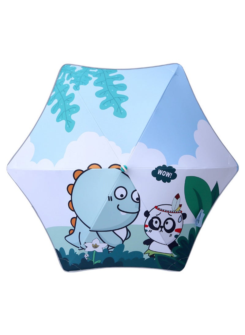 Cute Cartoon Pattern Children's Umbrella Dual Purpose Black Plastic Medium Size Long Handle Suitable for Boys Girls Elementary Students Infants Young Children Reflective Rounded Corners Green Dinosaur Design - Image 1