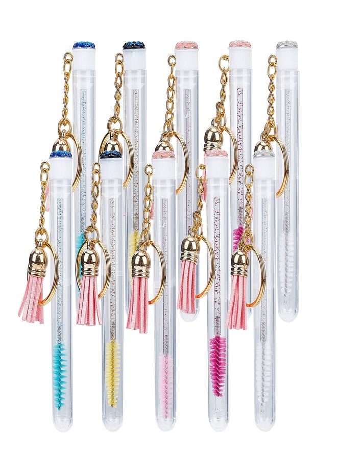 NICENEEDED 10Pcs Eyelash Brush Tube Keychain, Disposable Empty Mascara Wands Tubes Set, Replacable Crystal Eyelash Spoolies Brush Makeup Tool for Women Girls - Image 1