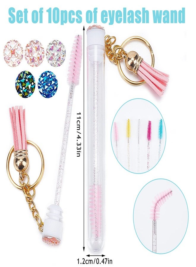 NICENEEDED 10Pcs Eyelash Brush Tube Keychain, Disposable Empty Mascara Wands Tubes Set, Replacable Crystal Eyelash Spoolies Brush Makeup Tool for Women Girls - Image 3