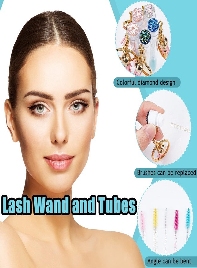 NICENEEDED 10Pcs Eyelash Brush Tube Keychain, Disposable Empty Mascara Wands Tubes Set, Replacable Crystal Eyelash Spoolies Brush Makeup Tool for Women Girls - Image 2