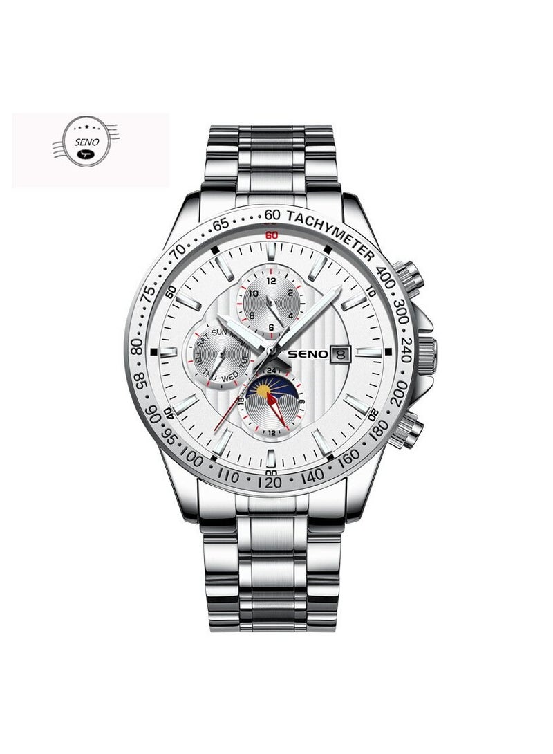 SENO Men's Fashion Quartz Watch with Calendar Luminous Dial Waterproof Wristwatch for Daily Business Casual Wear - Image 1