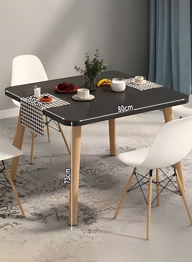 Taimi 5-Piece Dining Set, Modern Square Dining Table with 4 Elegant Chairs | Solid Wood Table 80x80x73cm with 4 Black Plastic Chairs and Wooden Legs - Image 5