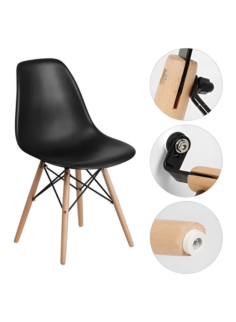 Taimi 5-Piece Dining Set, Modern Square Dining Table with 4 Elegant Chairs | Solid Wood Table 80x80x73cm with 4 Black Plastic Chairs and Wooden Legs - Image 4