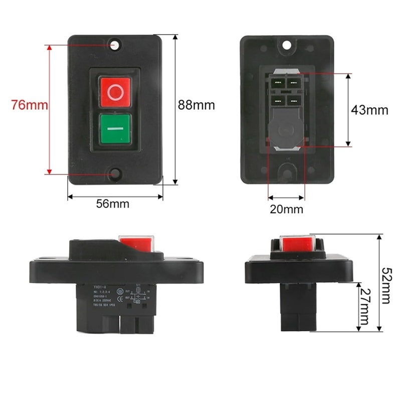 110 فولت مفتاح كهرومغناطيسي بدء زر ضغط كبير لوحة مقبس 4 دبوس أسود لمعدات آلة الأدوات - Image 3
