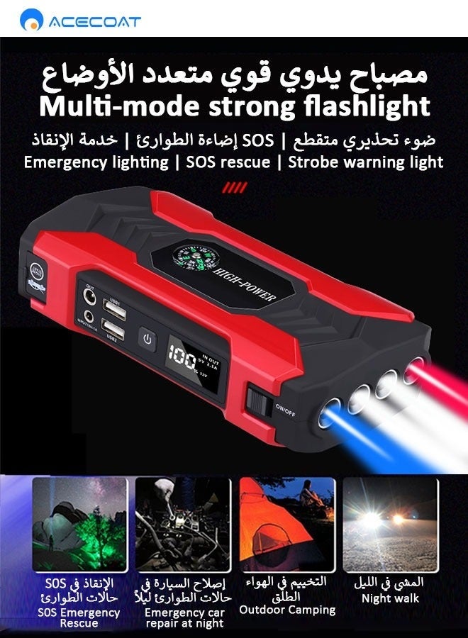 ايسكوت حزمة بطارية بادئ تشغيل السيارة بقدرة 28000 مللي أمبير في الساعة مقاومة للماء، بطارية بادئ تشغيل محمولة 200 وات، 12 فولت/1 أمبير، ضوء LED - Image 5