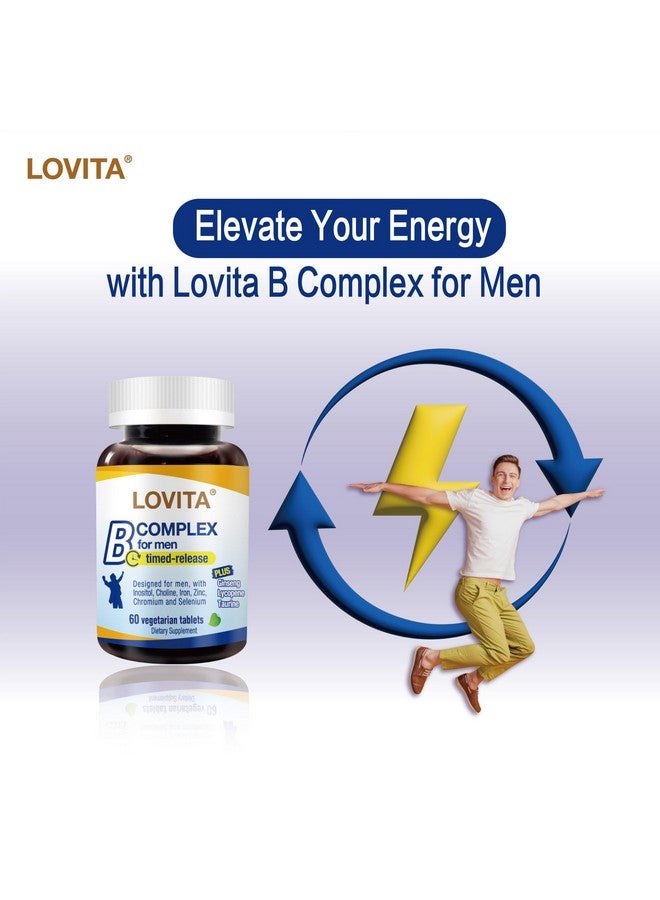 Lovita لوفيتا ب مركب للإفراز المتأخر للرجال | دعم الطاقة لمدة 8 ساعات وعمليات الأيض الغذائية مع 10 فيتامينات ب، أقراص نباتية (60 حبة) - Image 3
