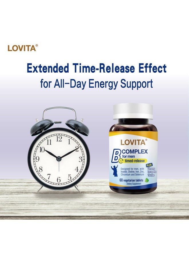 Lovita لوفيتا ب مركب للإفراز المتأخر للرجال | دعم الطاقة لمدة 8 ساعات وعمليات الأيض الغذائية مع 10 فيتامينات ب، أقراص نباتية (60 حبة) - Image 4