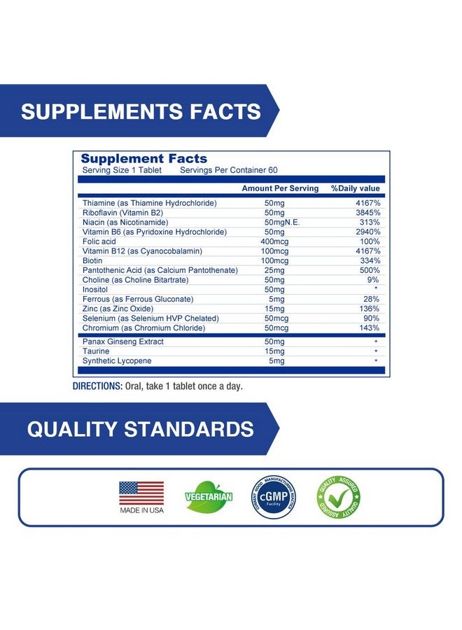 Lovita لوفيتا ب مركب للإفراز المتأخر للرجال | دعم الطاقة لمدة 8 ساعات وعمليات الأيض الغذائية مع 10 فيتامينات ب، أقراص نباتية (60 حبة) - Image 2