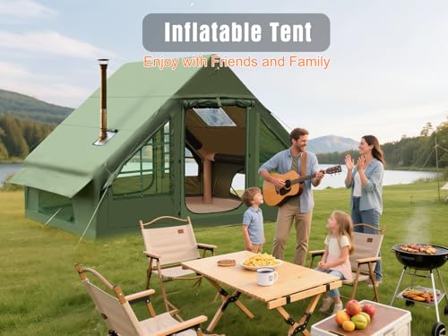 QUYUAN Inflatable Camping Tent, Glamping Blow Up Tent with Hand Pump for All-Season, 3 Mins Easy Setup, Waterproof Tens with Mesh Window for 4-6 Person, Suit for Family, Friend, Camp, Outdoor Gathering - Image 2