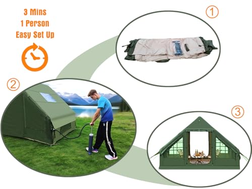 QUYUAN Inflatable Camping Tent, Glamping Blow Up Tent with Hand Pump for All-Season, 3 Mins Easy Setup, Waterproof Tens with Mesh Window for 4-6 Person, Suit for Family, Friend, Camp, Outdoor Gathering - Image 3