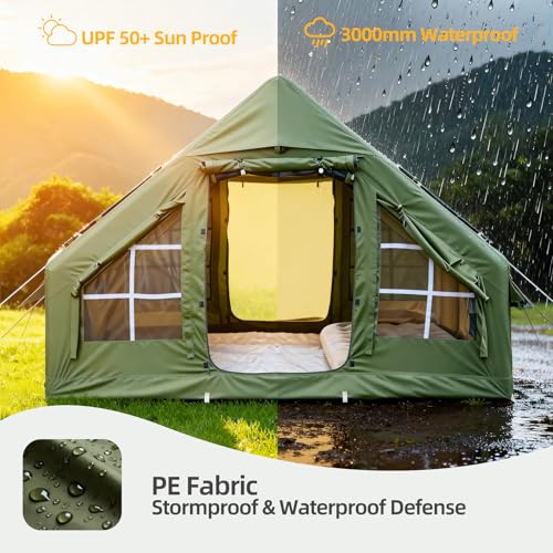 QUYUAN Inflatable Camping Tent, Glamping Blow Up Tent with Hand Pump for All-Season, 3 Mins Easy Setup, Waterproof Tens with Mesh Window for 4-6 Person, Suit for Family, Friend, Camp, Outdoor Gathering - Image 4