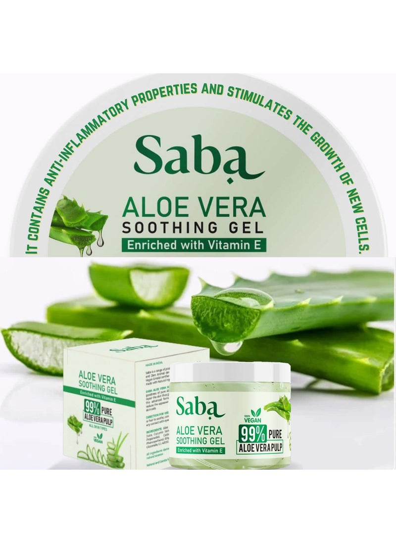 Saba Kombucha Saba 99 Natural Pure Organic Aloe Vera Gel Non Sticky Multi Purpose Face Skin and Hair Vegan Sun burn relief Hydrating Moisturizing 260 gm Paraben free  - Image 1