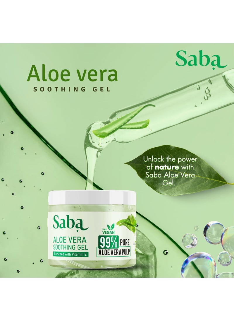 Saba Kombucha Saba 99 Natural Pure Organic Aloe Vera Gel Non Sticky Multi Purpose Face Skin and Hair Vegan Sun burn relief Hydrating Moisturizing 260 gm Paraben free  - Image 5